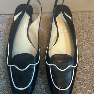 Talbots Black Flats with White Trim